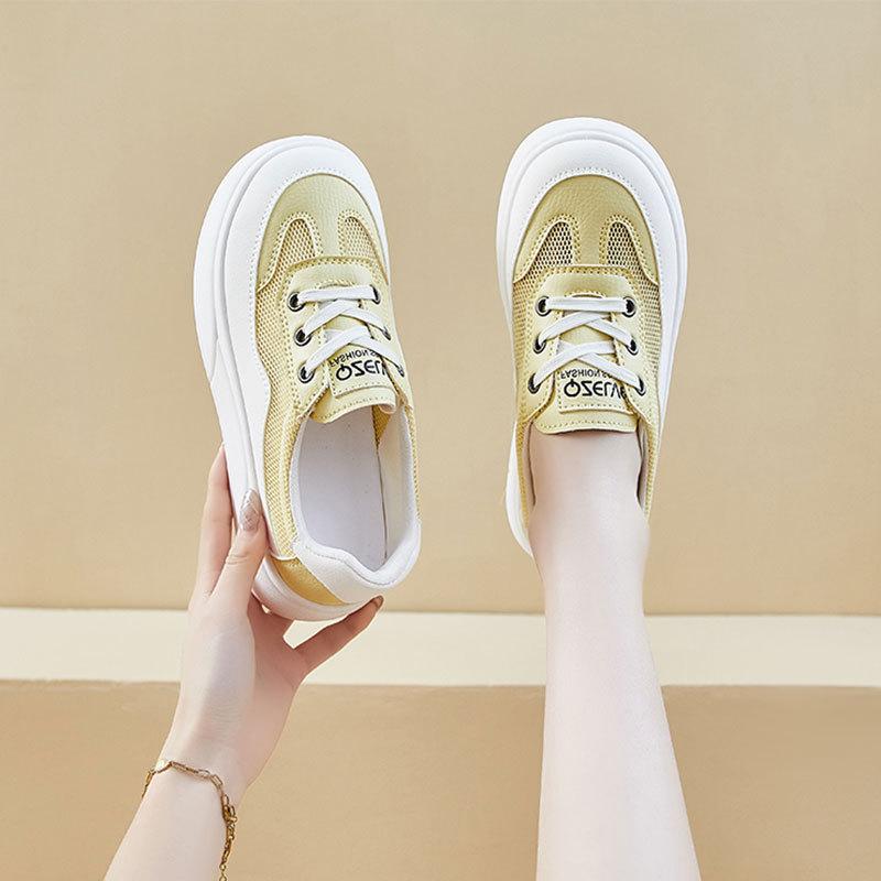 Imitation leather women's shoes thick baseplate shoes women's 025 new summer breathable mesh sports little white shoes thin mesh shoes