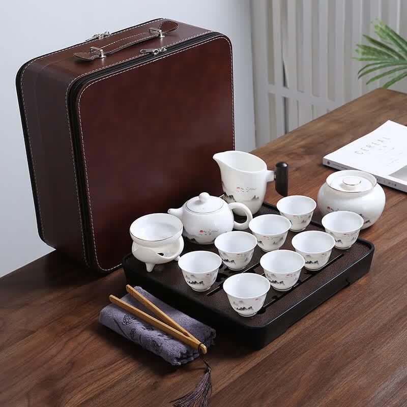 

Chaxun Mutton Fat Jade White Porcelain Portable Travel Tea Set