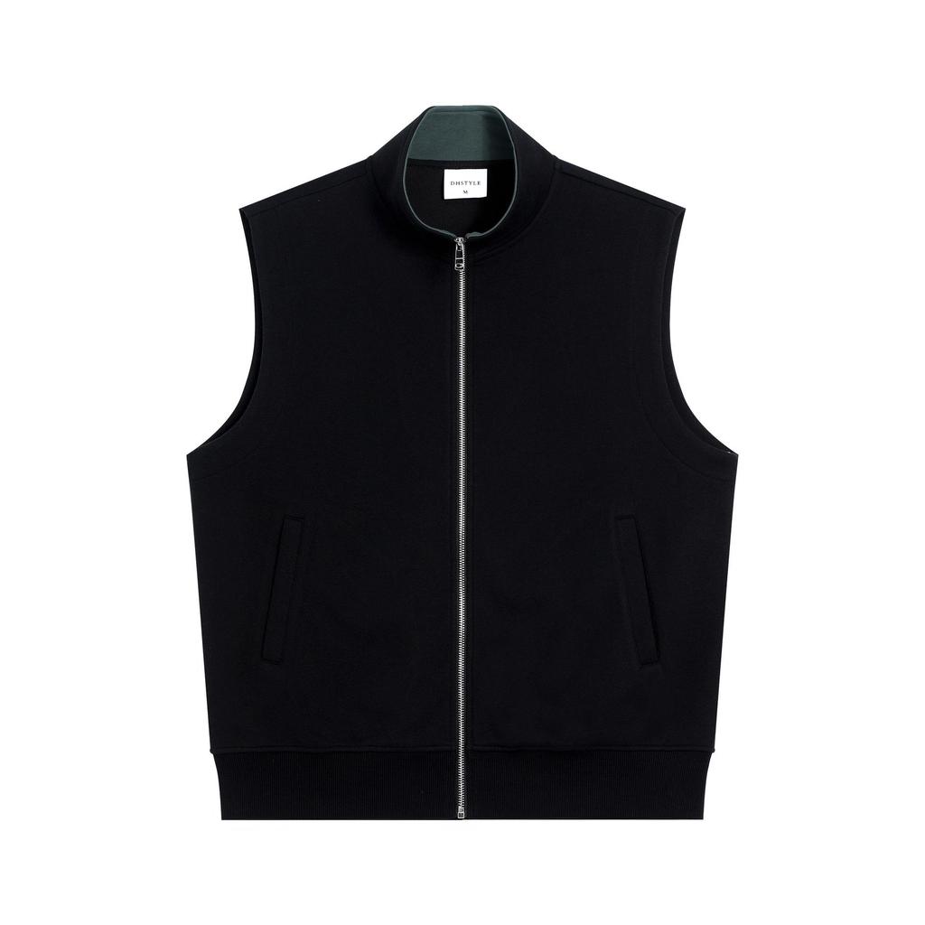 Women's 2024 Heavyweight 380g Stand-up Collar Zipper Vest - Solid Color Sleeveless Casual Sports Hoodie