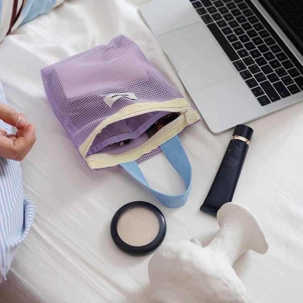 Makeup Bag Mesh Cosmetic Bag Large Capacity Washing Handbag Fashion Toiletry Storage Bag  Beach