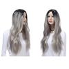 28 Inch Ombre Silver Wig Gray Long Curly Hair With Air Bangs With Free Wig Cap Cosplay Halloween Wig