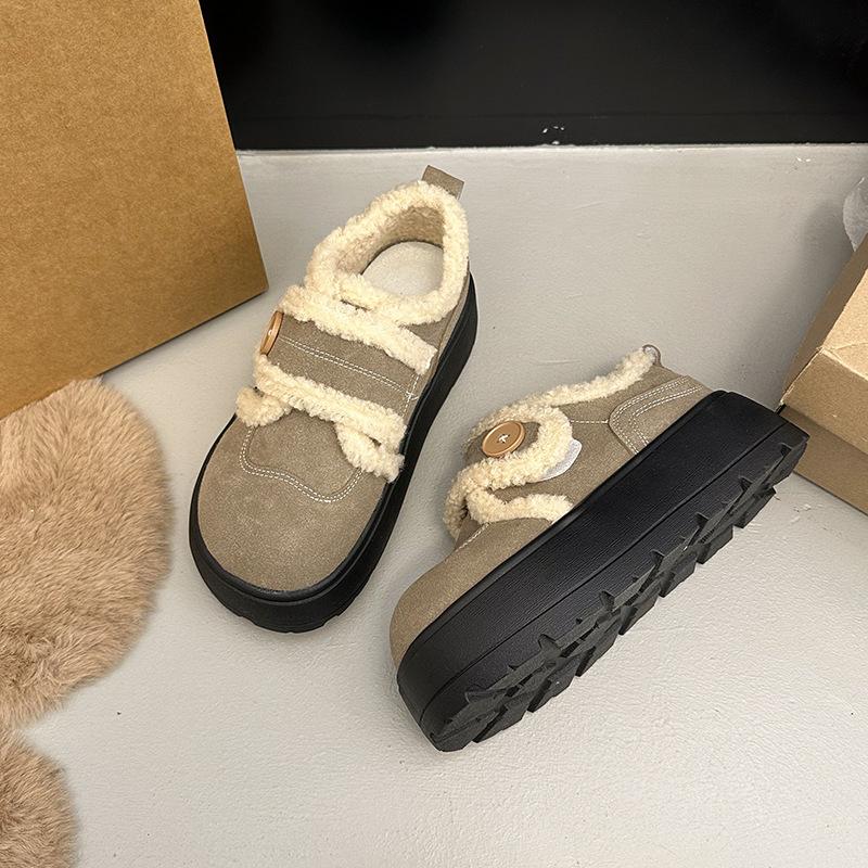 Cizme de zăpadă Birkenstock de catifea cu talpă groasă pentru femei 2025 toamnă și iarnă noi pantofi de bumbac tip pâine cu Velcro pantofi pufoși calzi pantofi pentru femei
