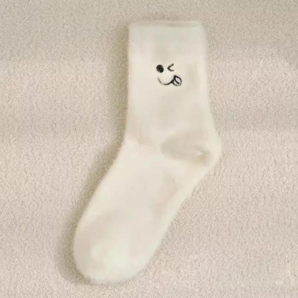 Cartoon Expression Mink Velvet Socks Thickened Carpet Socks Fashion Soft Fluffy Bed Socks Girls