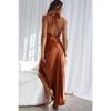 2023 Cross-Border Women's Solid Color Satin Halter Backless Slit Midi Evening Dress