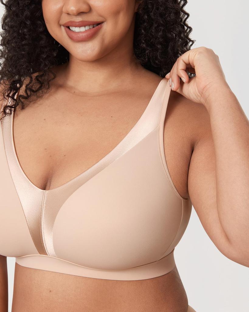 DELIMIRA Plus Size Wireless Full Cup Plus Size F95 Women's Bra, Padless, Supportive, Underwear, Beige,