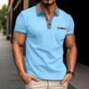 Polo Estiva da Uomo a Colore Unito Manica Corta Casual Traspirante Leggera Misto Cotone Top con Collo e Polsini a Quadretti