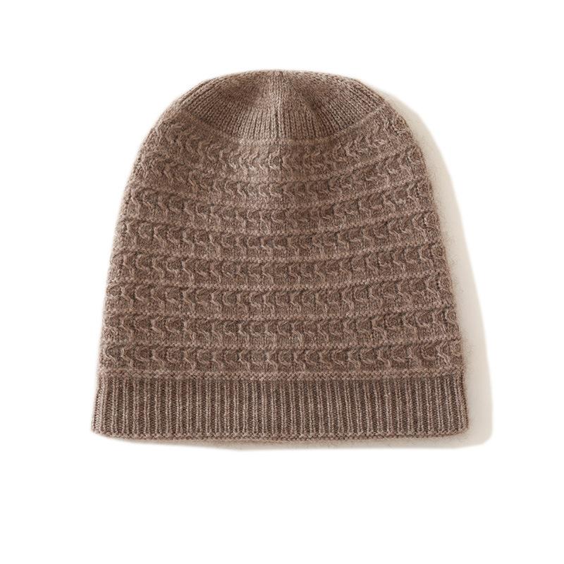 Cashmere Autumn and Winter New Style Women's High End Solid Color Cable Thickened Warm Fashion Knitted Casual Hat