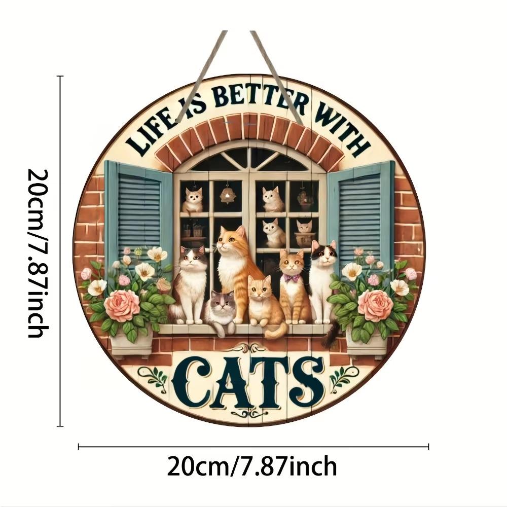 

Vintage Life is Better with Cats Round Sign, Classic Cat Themed Wall Decor, No Power Needed, Animal Theme Decorative 40x30cm белый