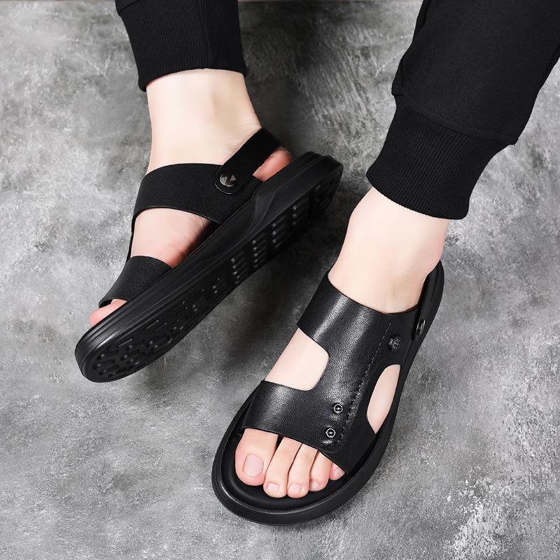 Summer New Sandals Leather Beach Shoes Casual Two Wear Leather Sandals Driving Shoes