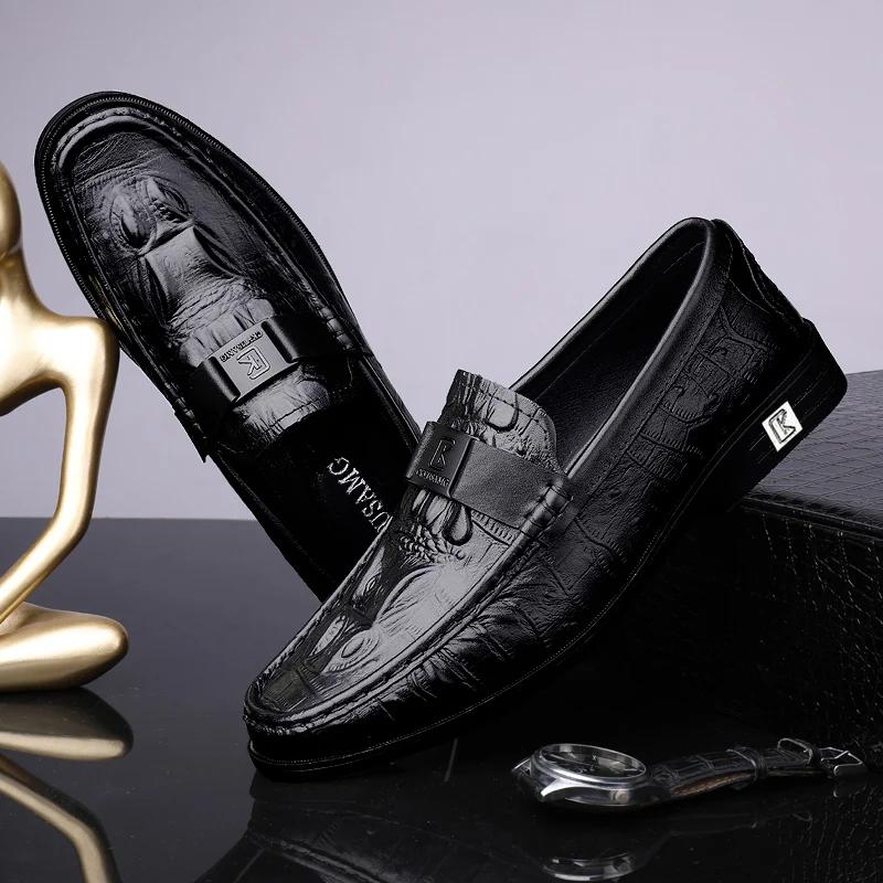 Fashion Genuine Leather Fashion High Quality Cowhide Casual Shoes Handmade Loafers Men Footwear Low Heeled British Style Walking Shoes