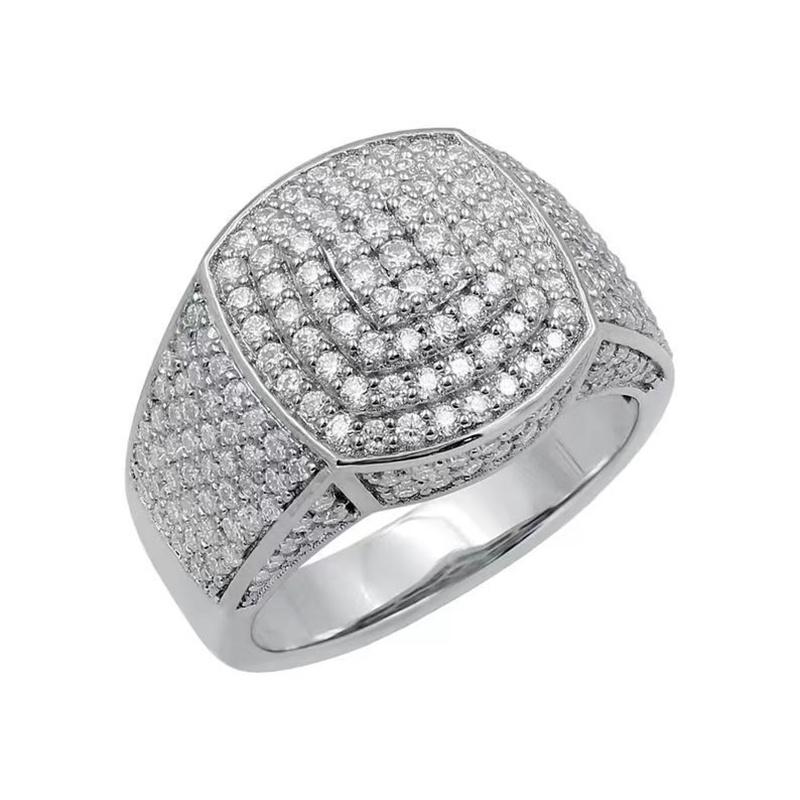 Big Hip Hop Style Rhinestone Men's Ring Square Ring Silver Color Pave Setting CZ Wedding Engagement Rings Top Quality