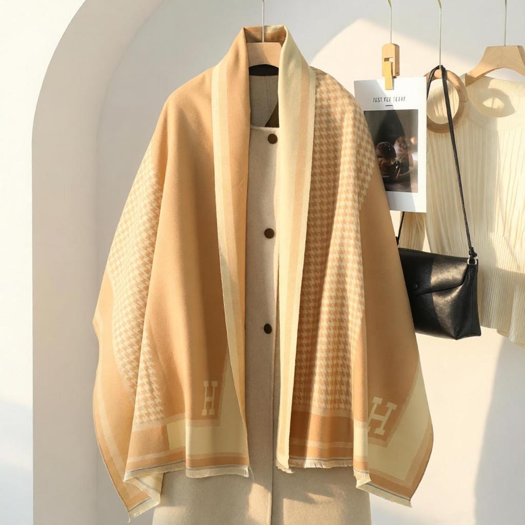 Double-Sided Women's Winter Ink Painting Snood: Imitation Cashmere Scarf for Air-Conditioned Rooms.