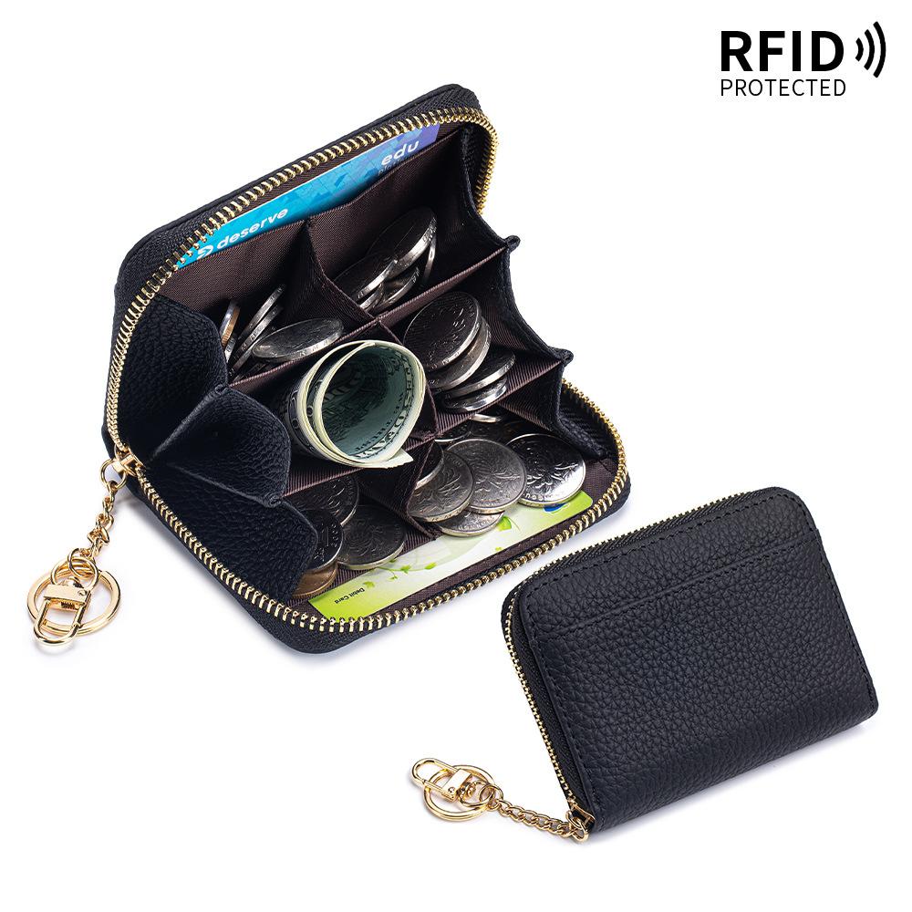 

2025 New Genuine Leather Coin Purse Zipper Mini Wallets Portable RFID Credit Card Holder Women Short Coin Purse Made of Cowhide чёрный