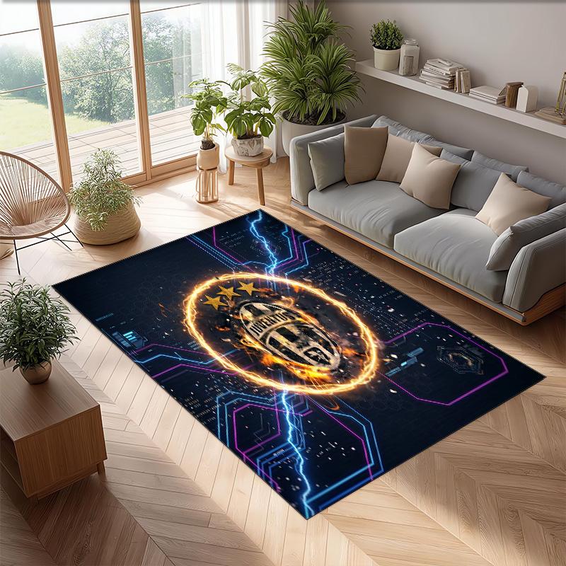 Juventus FC Printed Flannel Area Rug Non Slip Soft Polyester Floor Carpet Indoor Decor Mat for Bedroom Living Room Sofa