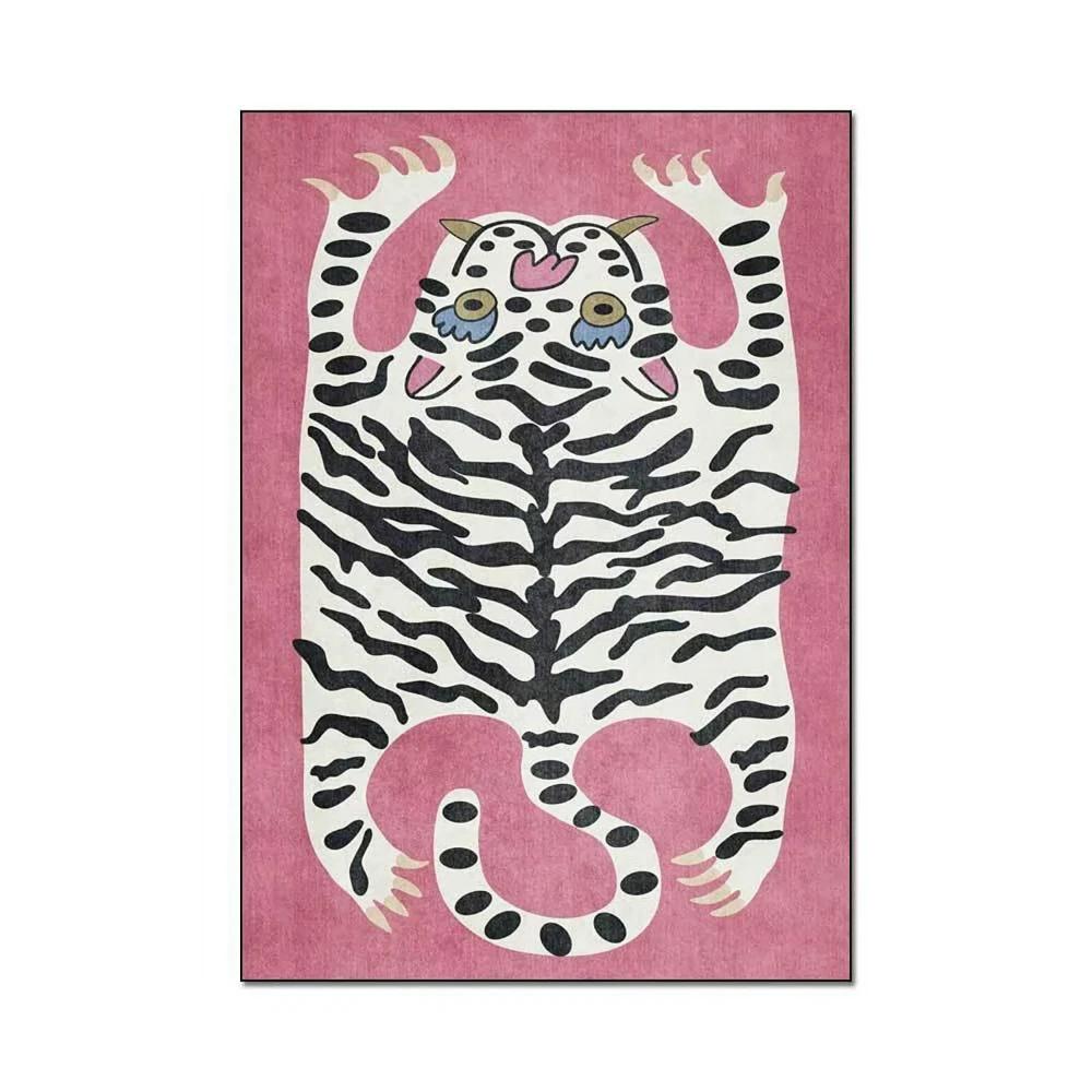 Stylish Animal Print Area Rug Pink Leopard Boho Carpet for Bedroom Living Room Decor Lounge Anti-slip Area Floor Mat Doormat