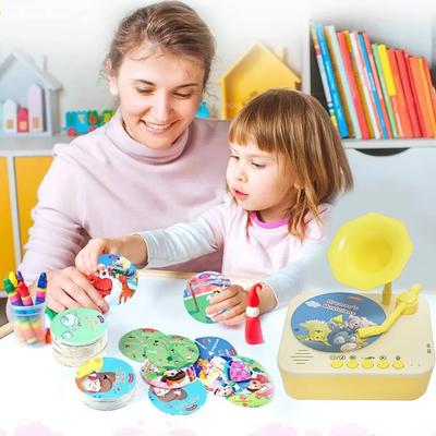 Toca-Discos Infantil Gramofone Brinquedo Musical com 93 Cartões para Educação Infantil Criança Pequena Toca-Discos Fonógrafo Brinquedos de Aprendizagem Presentes