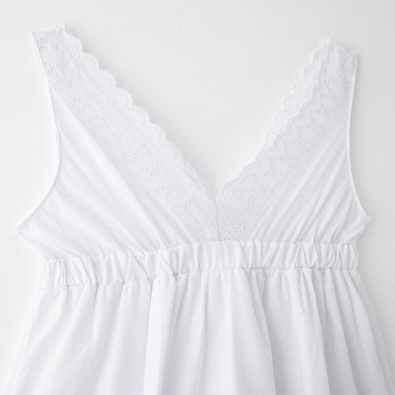 Fashion Style 2024 Summer New Arrival Women's Clothing Stylish V Neck All-Match White Embroidery Stitching Mini Dress