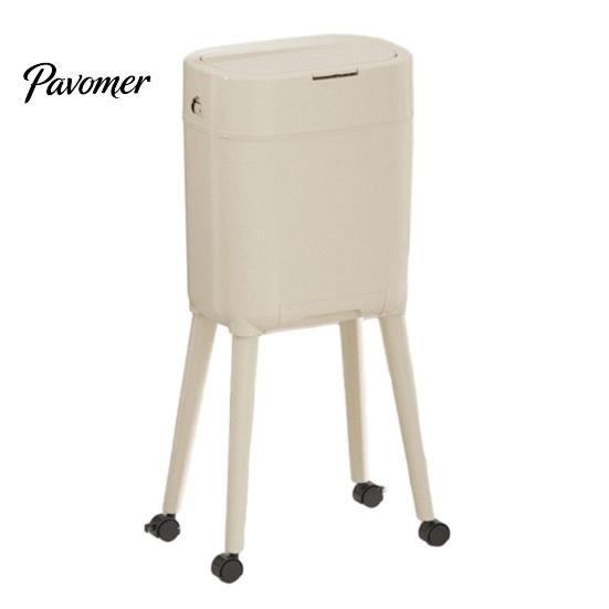 Easy Move Rolling Trash Can with Heightened Legs And Wheels, 16L Capacity Press On Lid Living Room Container Garbage Bin, Retro Style Waste