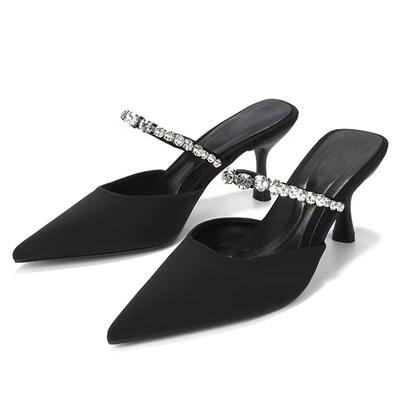 Mode Luxus Strassband Schuhe Damen Seide Pantoletten Hausschuhe Frau Glas Hohe Absätze Keile Pantoletten Femme Party Brautsandalen Mujer