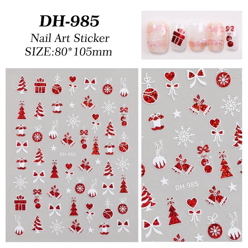 1 Sheet Christmas Nail Stickers Red White Snowflake Santa Elk Bow Self Adhesive Nail Art Decals For Holiday Manicure Decor