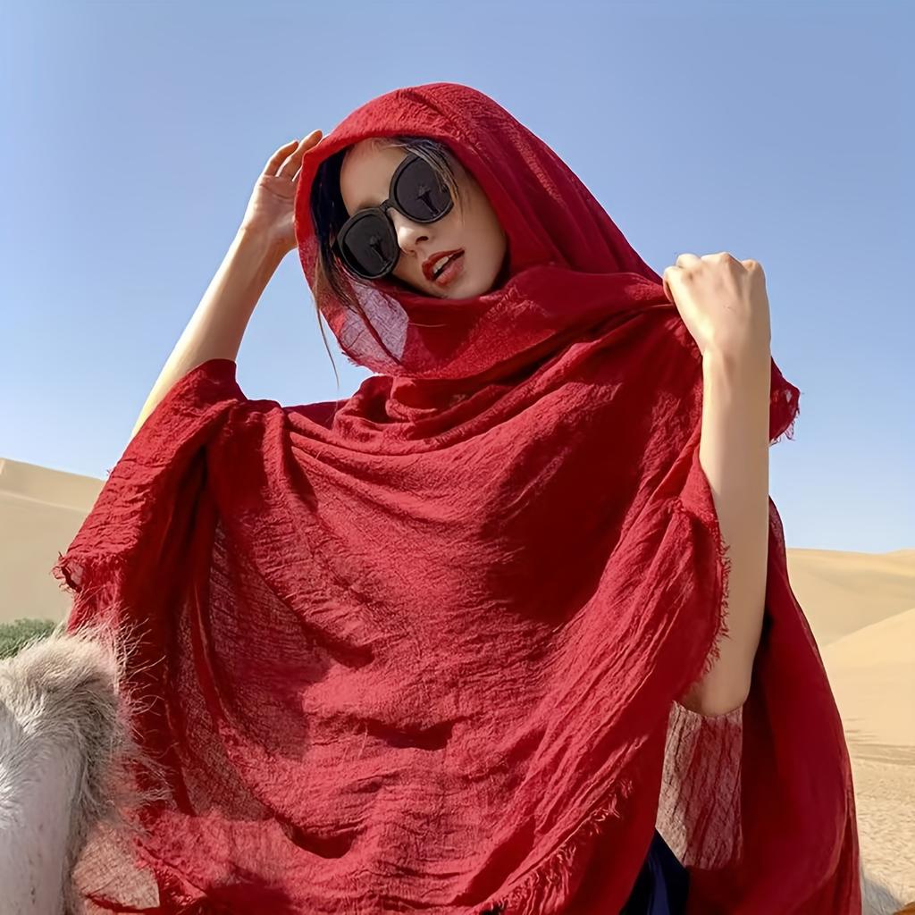 Bohème Style Solid Color Scarf Lightweight Breathable Windproof Beach And Desert Travel Stole Sun Protection Cloak