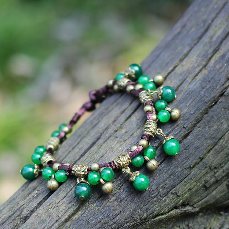 Original Woven Agate Anklet Women's Retro Bohemian Fruit Bell Fringed Pendant Anklet