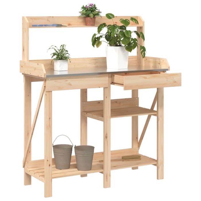 VidaXL Potting Bench with Shelves, Plant Stand with Rail and Drawer, Garden Furniture Patio Terrace , Wood 368431