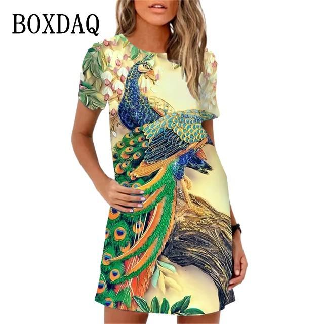 Abiti con Stampa Digitale 3D Donna Estate Manica Corta Scollo O Casual Ampio Vestito