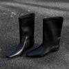 Rindslederversion~ Herbst und Winter neue koreanische Version einfache quadratische Zehe vielseitiges Temperament niedriger Absatz Ritterstiefel Damen Schaft mittelhoher Stiefel
