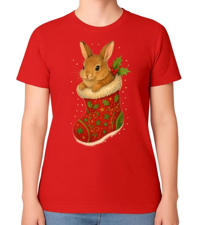 Cute Bunny Rabbit Stocking T-Shirt Merry Xmas Men Ladies Top Christmas Tee L