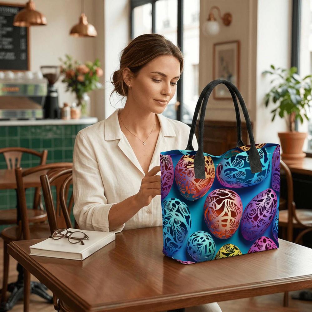 Easter Egg Print Tote Bag Fashion Casual Large Capacity Women Daily Shopping Handbag