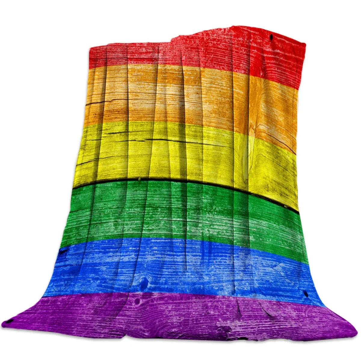 

lannel Blankets Colorful Stripe Lgbt Pride Rainbow Blanket Cushion Warm Throws on Sofa Bed Home Bedspread Travel Fleece Blanket 75x90cm