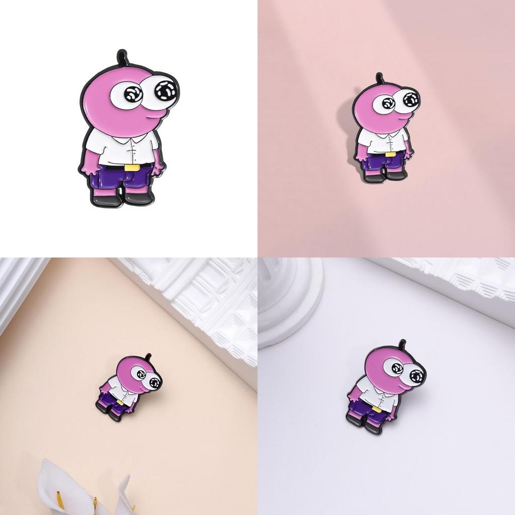 Pink Cartoon Stylish Character Brooch Featuring Big Eyes Fashionable Metal Accessory Pin