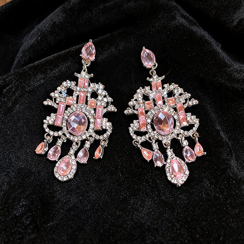 Silver Needle Luxury Pavilion Tower Water Drop Earrings – Exquisite High-End Court Style Studs for Women