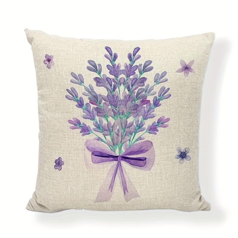 Purple Lavender Throw Pillow Cover for Home Decor - Plant Flower Decoration and Cushion Cover