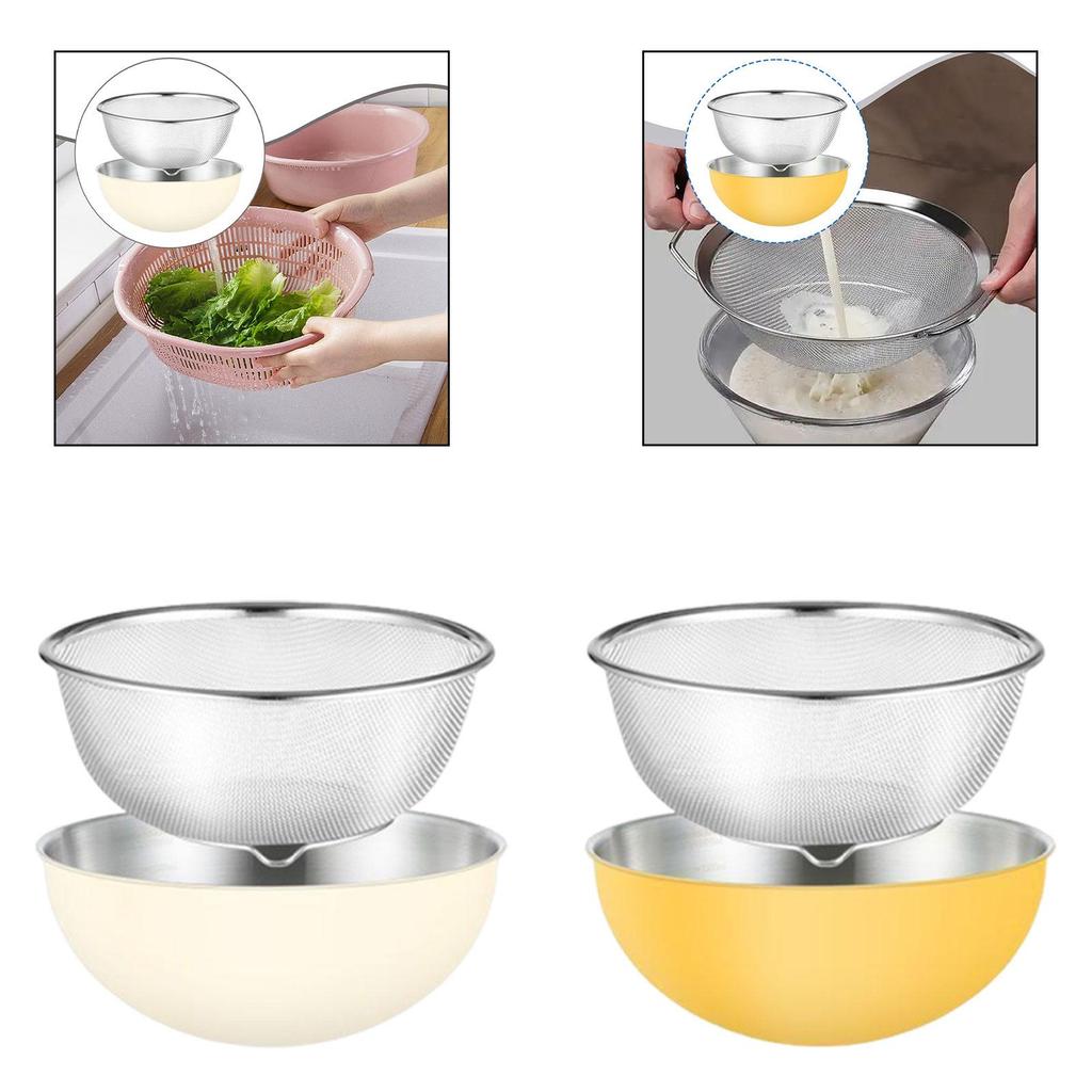 Reiswaschschale Siebschale Edelstahl-Sieb mit Rührschale, zum Salatmixen