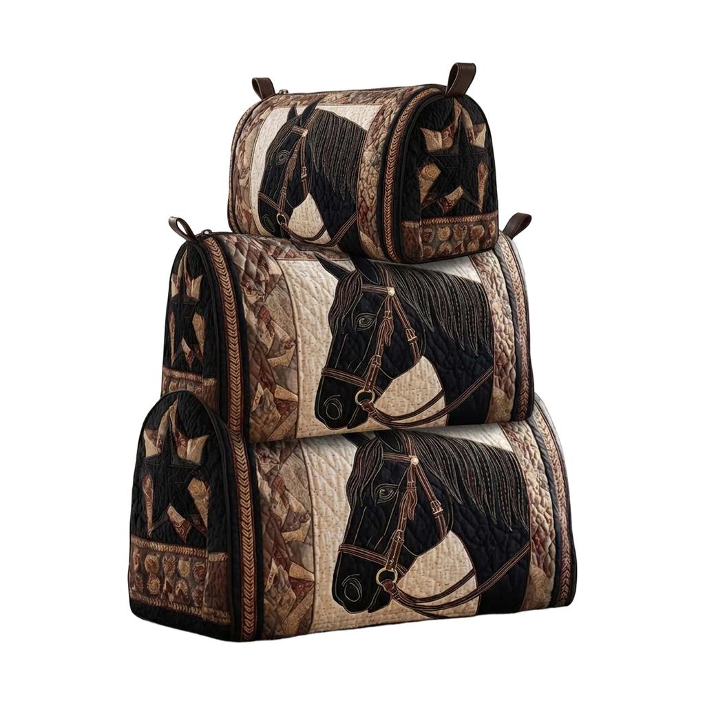 Quilted Multi Functional Storage Bag Set M Size with Floral and Nature Pattern Embroidery for Cosmetics and Accessories Organizer