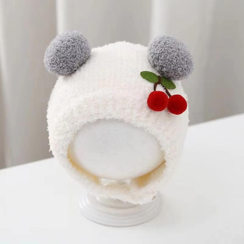 

Милая детская шапка с цветком вишни, зимняя, теплая, бархатная, для младенцев, мальчиков и девочек, шапочки, защита ушей, для малышей, шапки-пуловеры White cherry
