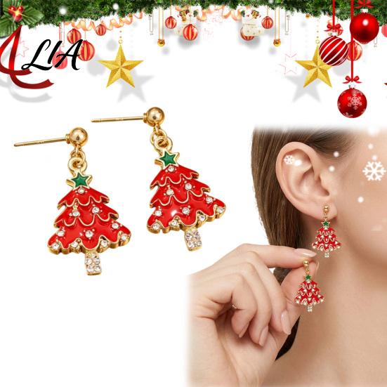 Festive Red Green Earrings 1 Pair Christmas for Women, Xmas Tree Dangle Stud Earrings, Sparkling Rhinestone Holiday Festival Accessories Jewelry Women