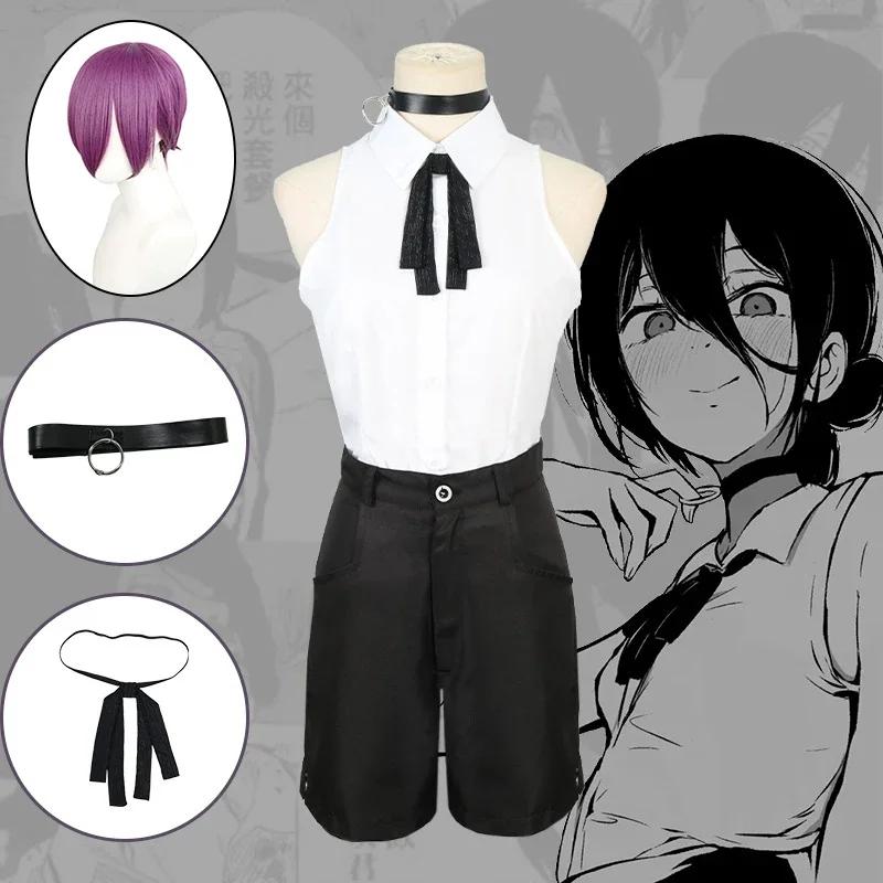 Reze Cosplay Costume Chainsaw Man Outfits Blue Suit Shirt Tie Short  Neck Ring Women Anime Uniform Halloween