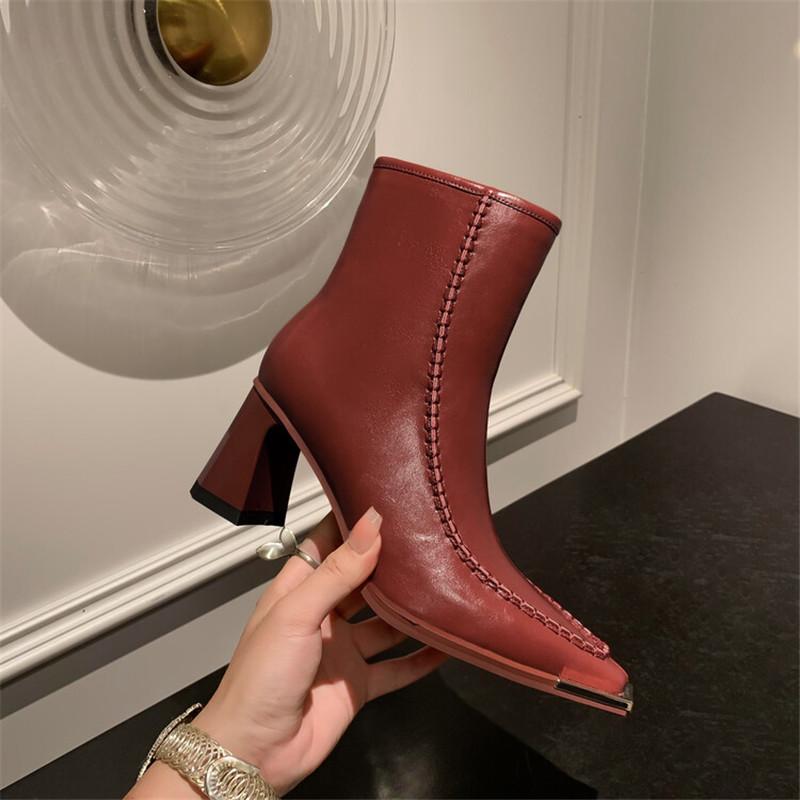 Fashion New Autumn Split Leather Knight Boots Square Toe Chunky Heel Boots for Women Winter Short Boots Concise Women Boots High Heels