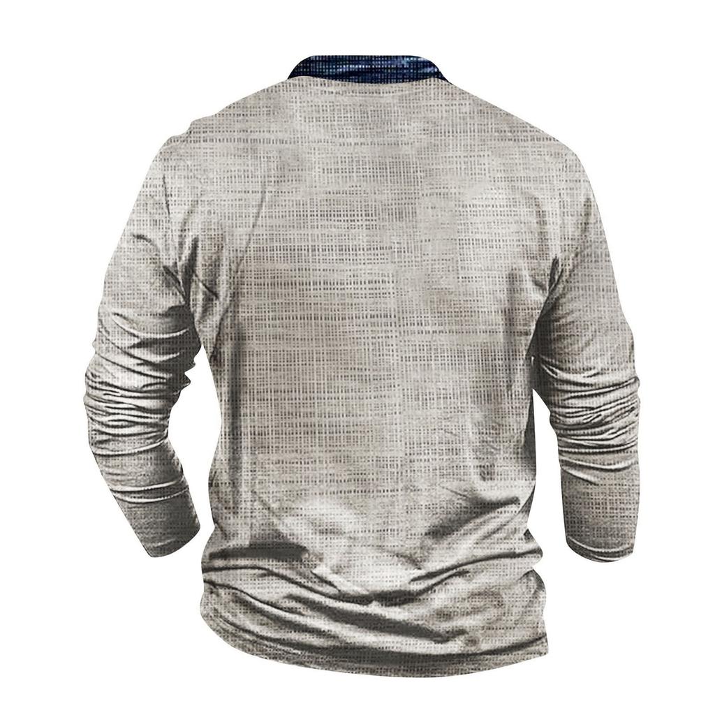 Pullover mit V-Ausschnitt für Herren, 3D-Digitaldruck, Stehkragen, 3 Knöpfe, Vintage-Kragen