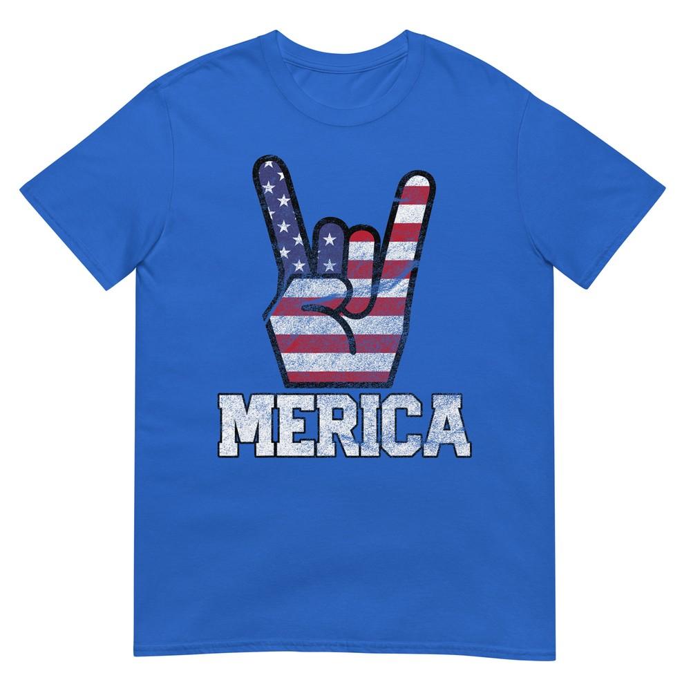 Merica Rock Sign 4th Of July Vintage American Flag Retro Usa TShirt