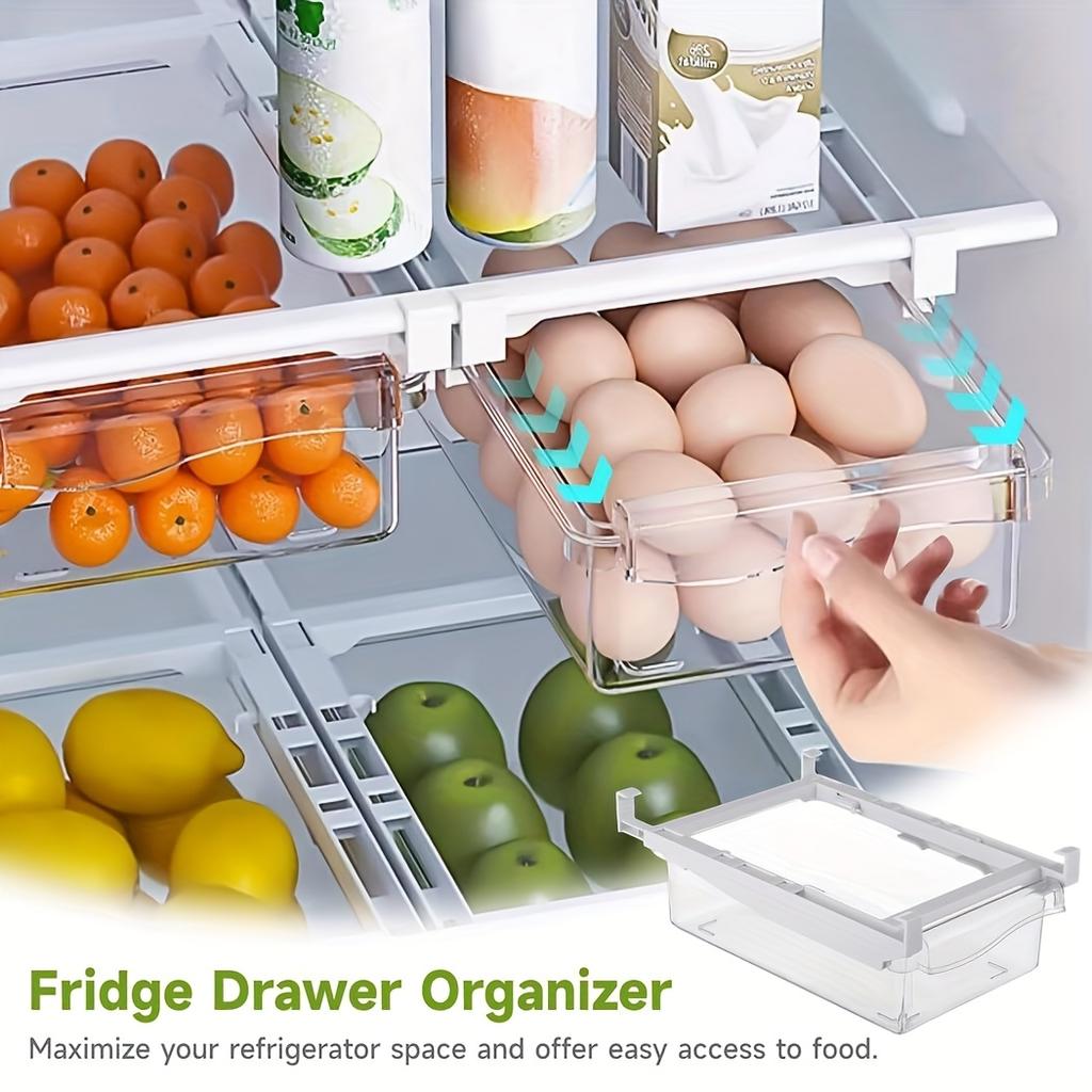 1/2 Adjustable Plastic Fridge Drawer Organizer - Clear Pull-Out Shelf for Storing Fruit Vegetables Seafoodridge Storage Box