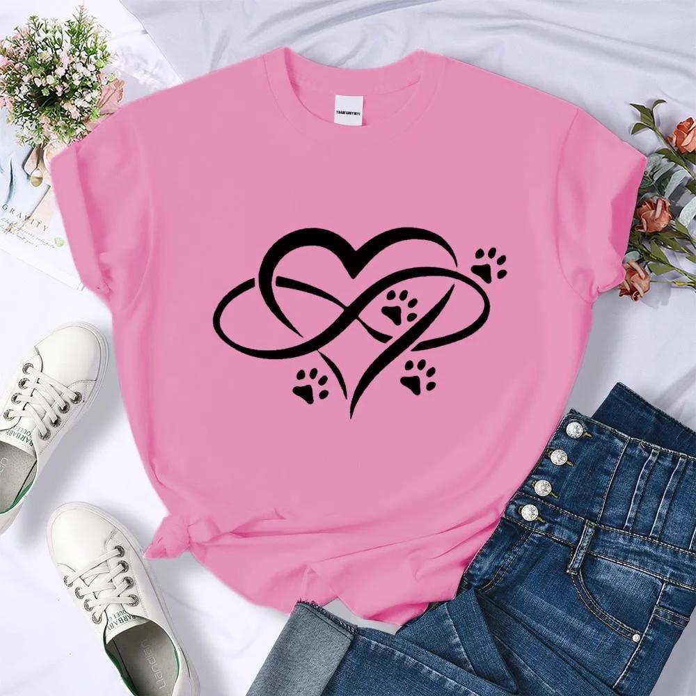Women's New Fashion Heart-shaped Pattern Dog Paw Print Shirt T-shirt Casual Personalized Women's Printed Shirt Blouse