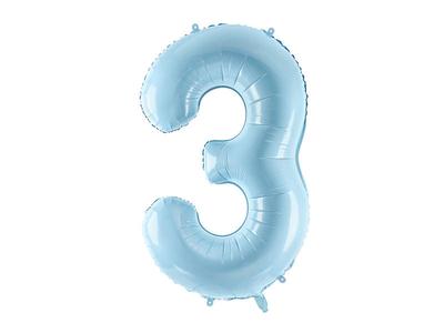 Foil Balloon Number 3, 86Cm, Light Blue
