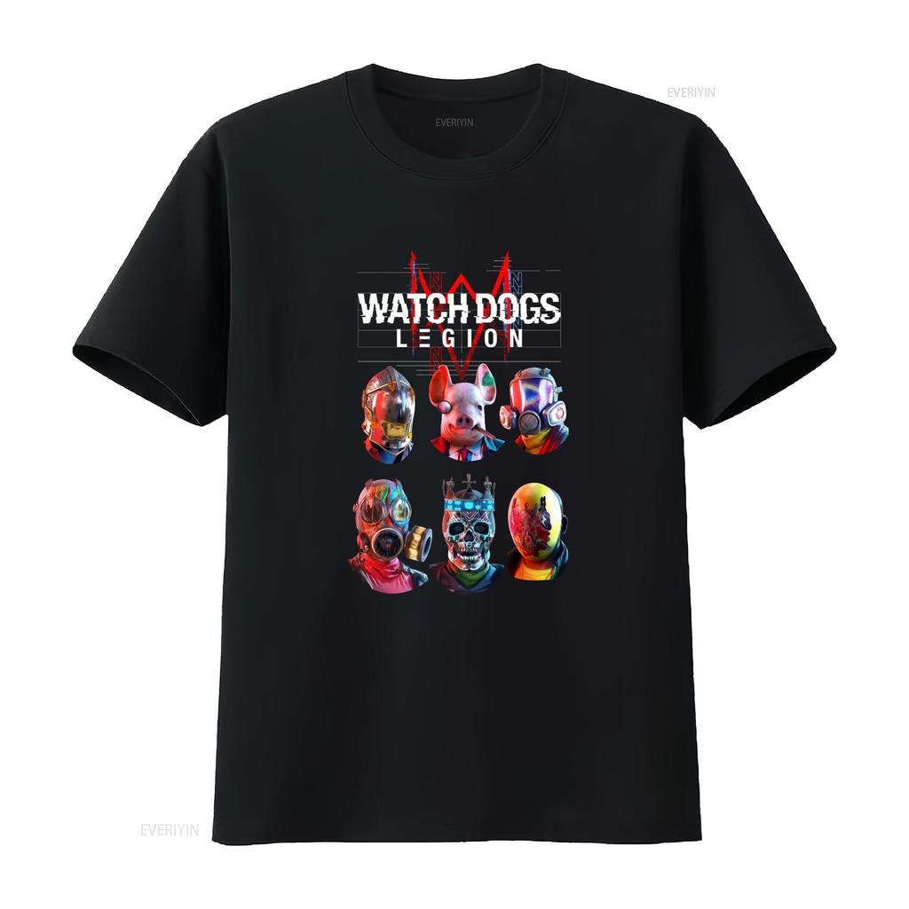 Watch Dogs Legion T-shirt da adulto Sei teste di figura uniche sotto logo statico Design vintage lavato Unisex Versatile Elegante