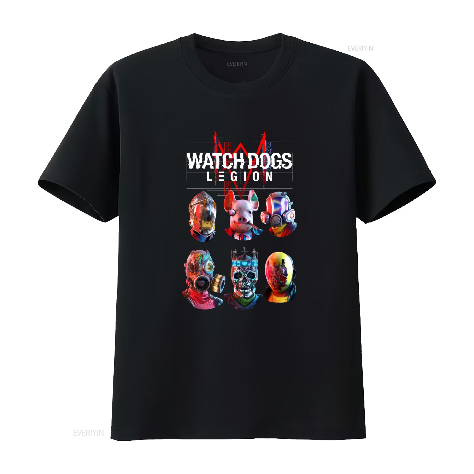

Watch Dogs Legion Adult T Shirt Six Unique Figure Heads Under Static Logo Design vintage Washed Unisex Versatile Stylish 4XL