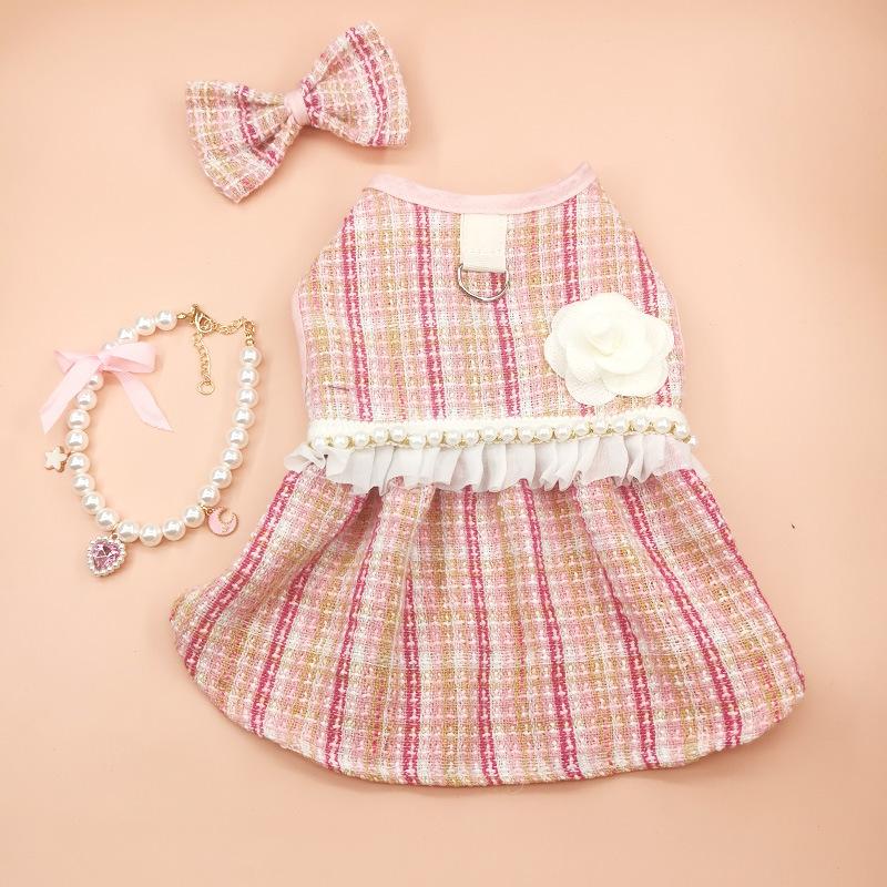 Cute Cat Skirt Necklace Hair Accessory Set High Quality Pearl Plaid Jacket Soft Texture Kitten Dress for Party Shooting Clothes