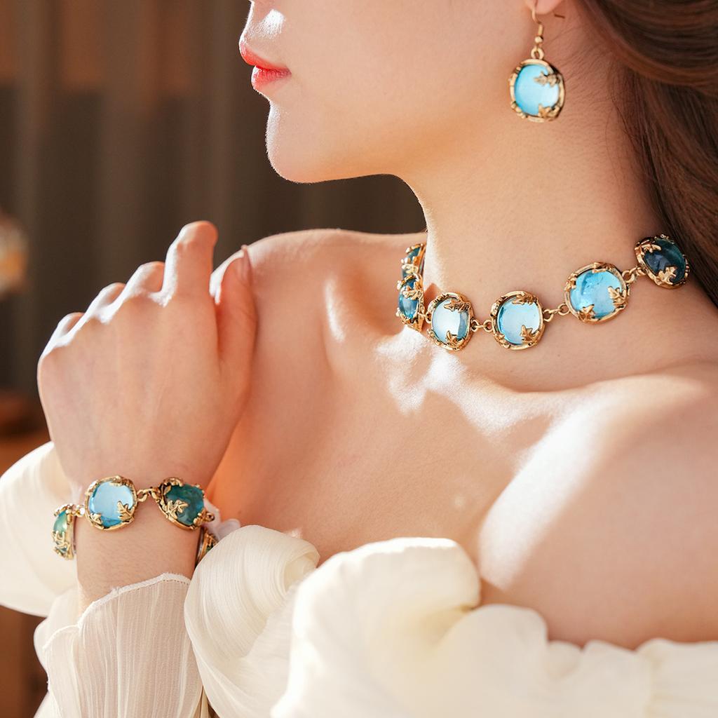 Vintage Wedding Jewelry Sets for Women Round Resin Necklace Earring Bracelet